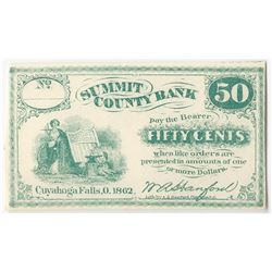 1862 50 Cents Summit County Bank Fractional Obsolete