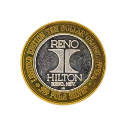 .999 Silver Reno Hilton Reno, Nevada $10 Casino Gaming Token Limited Edition