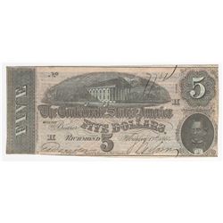 1864 $5 Confederate States of America Note