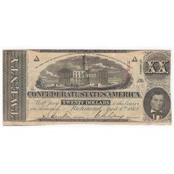 1863 $20 The Confederate States of America Note