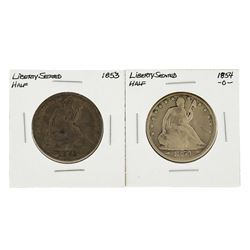 Set of (2) 1853 and 1854-O Silver Liberty Seated Half Dollar Coins
