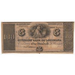 1800s $100 The Citizens Bank of Louisiana Obsolete Bank Note
