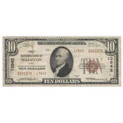 1929 $10 Hampton Iowa National Currency Note