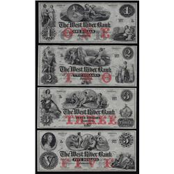 1800s $1/$2/$3/$5 The West River Bank Jamaica Vermont Bank Notes