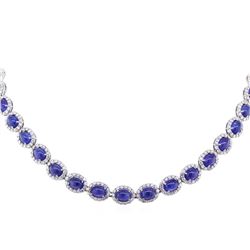 14KT White Gold 60.84ctw Tanzanite and Diamond Necklace