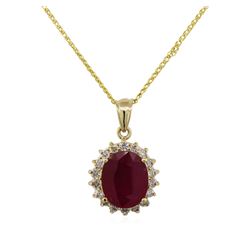 14KT Yellow Gold 7.61ct Ruby and Diamond Pendant With Chain