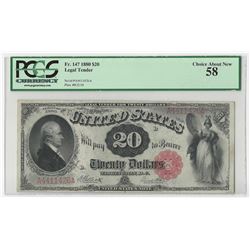 1880 $20 Legal Tender Note PCGS Graded AU58