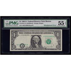 1981A $1 Federal Reserve Note Misalignment ERROR PMG AU55 EPQ