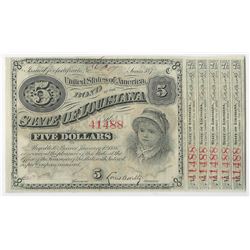 1875/8 $5 State of Louisiana Baby Bond Obsolete Note
