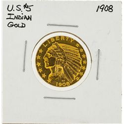 1908 $5 Indian Head Half Eagle Gold Coin