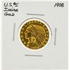 Image 1 : 1908 $5 Indian Head Half Eagle Gold Coin
