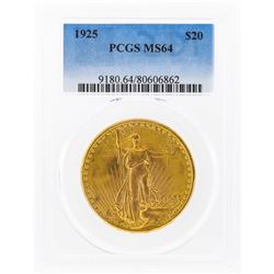 1925 $20 St. Gaudens Double Eagle Gold Coin PCGS MS64
