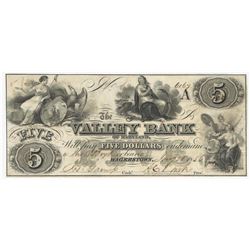 1856 $5 The Valley Bank of Maryland Obsolete Bank Note