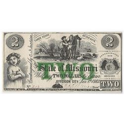1862 $2 State of Missouri Obsolete Bank Note