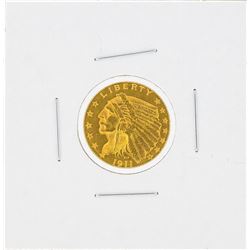 1911 $2 1/2 Indian Head Quarter Eagle Gold Coin AU