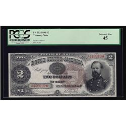 1890 $2 Treasury Note Ornate Back Note PCGS XF45