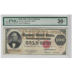 1922 $100 Large Size Gold Certificate Coin Note PMG Graded VF30 EPQ