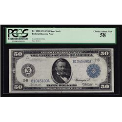1914 $50 Federal Reserve Note Choice PCGS Graded AU58