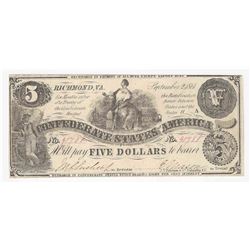1861 $5 The Confederate States of America Note