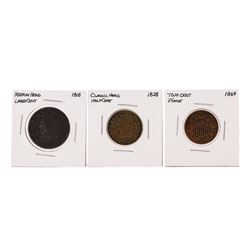 1818 Matron Head Large Cent, 1828 Classic Head Half Cent & 1864 Two Cent Piece