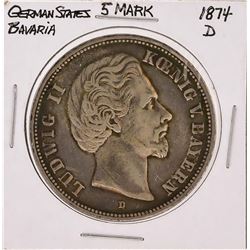 1874-D 5 Mark German States Bavaria Silver Coin