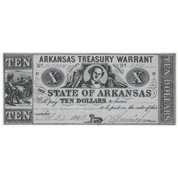 1863 $10 Arkansas Treasury Warrant Obsolete Bank Note