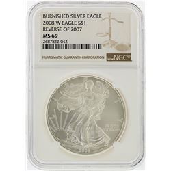 2008-W $1 Burnished American Silver Eagle Coin Reverse of 2007 NGC MS69