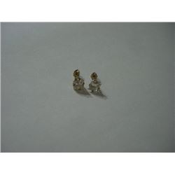 10K GOLD SCREW BACK STUD EARRINGS WITH PRINCESS CUT CLEAR STONES APPROX SIZE 1 CARAT EACH-GOLD TESTE