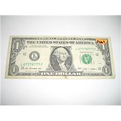 2009 SERIES EXTRA RARE *SAME 6 DIGITS SERIAL DIGITS* $1.00 SERIAL # *L67778777F. NICE US DOLLAR*!! D