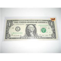 2009 SERIES EXTRA RARE *SAME 6 DIGITS SERIAL DIGITS* $1.00 SERIAL # *L81111110D. NICE US DOLLAR*!! D