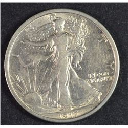 1917-D OBVERSE WALKING LIBERTY HALF DOLLAR,  AU