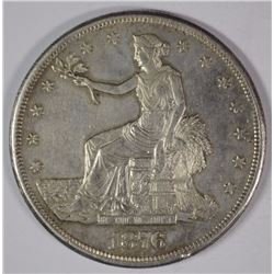 1876-CC TRADE DOLLAR, CHOICE AU