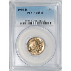 1936-D BUFFALO NICKEL, PCGS MS-65