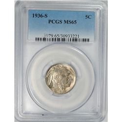 1936-S BUFFALO NICKEL PCGS MS-65