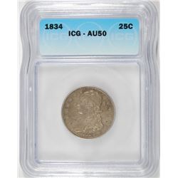 1834 BUST QUARTER ICG AU-50 NICE