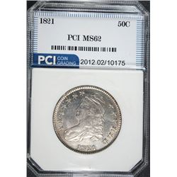 1821 BUST HALF DOLLAR, PCI CHOICE BU  SCARCE DATE