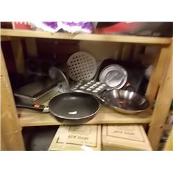 SHELF OF ASSORTED PANS