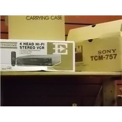 SHELF LOT -NEW - VCR, CASSETTE PLAYER, CARRY CASE