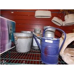 LOT OF METAL BUCKETS, JUGS, WATERING CANS