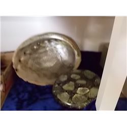 LARGE ABALONE SHELL AND SHELL ART