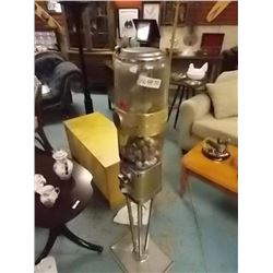 VINTAGE TALKING VENDING GUMBALL MACHINE - ON BEAVER BASE - NO KEYS - WORKING
