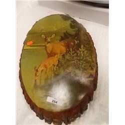 VINTAGE WOOD DEER PICTURE ON WOOD PLAQUE