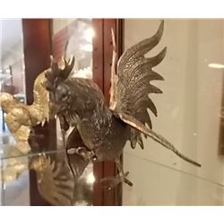 VINTAGE CAST METAL ROOSTERS - 2PC - COCK FIGHT APPROX 100 YEARS OLD