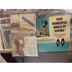VINTAGE LEARN TO SEW RECORD, GOURMET GARNISH KIT & WALTKINS BOTTLE = 3 PC TTL