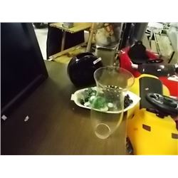 VINTAGE DISH WITH MULTI COLOR ROCKS AND MARBLES