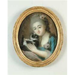 UNSIGNED (Early 19th Century) LADY AND HER KITTEN