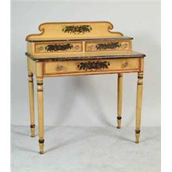 FINE STATE OF MAIN PAINTED AND STENCIL DECORATED THREE DRAWER SHERATON DRESSING TABLE