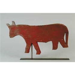 CARVED WOOD COW WEATHERVANE IN RED PAINT