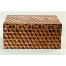 FABULOUS FOLK ART OPTICAL ILLUSION INLAID BOX