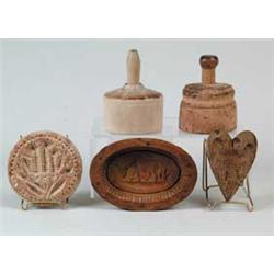 NICE LOT OF FIVE BUTTER MOLDS